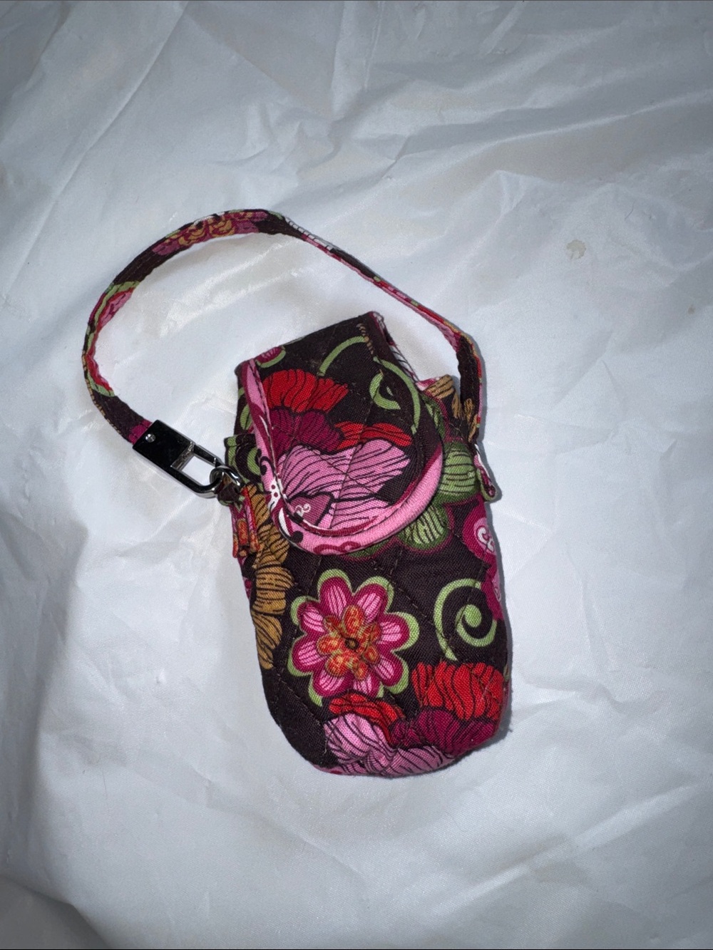 Vera Bradley Floral Quilted Wristlet in Pink, Brown & Green
